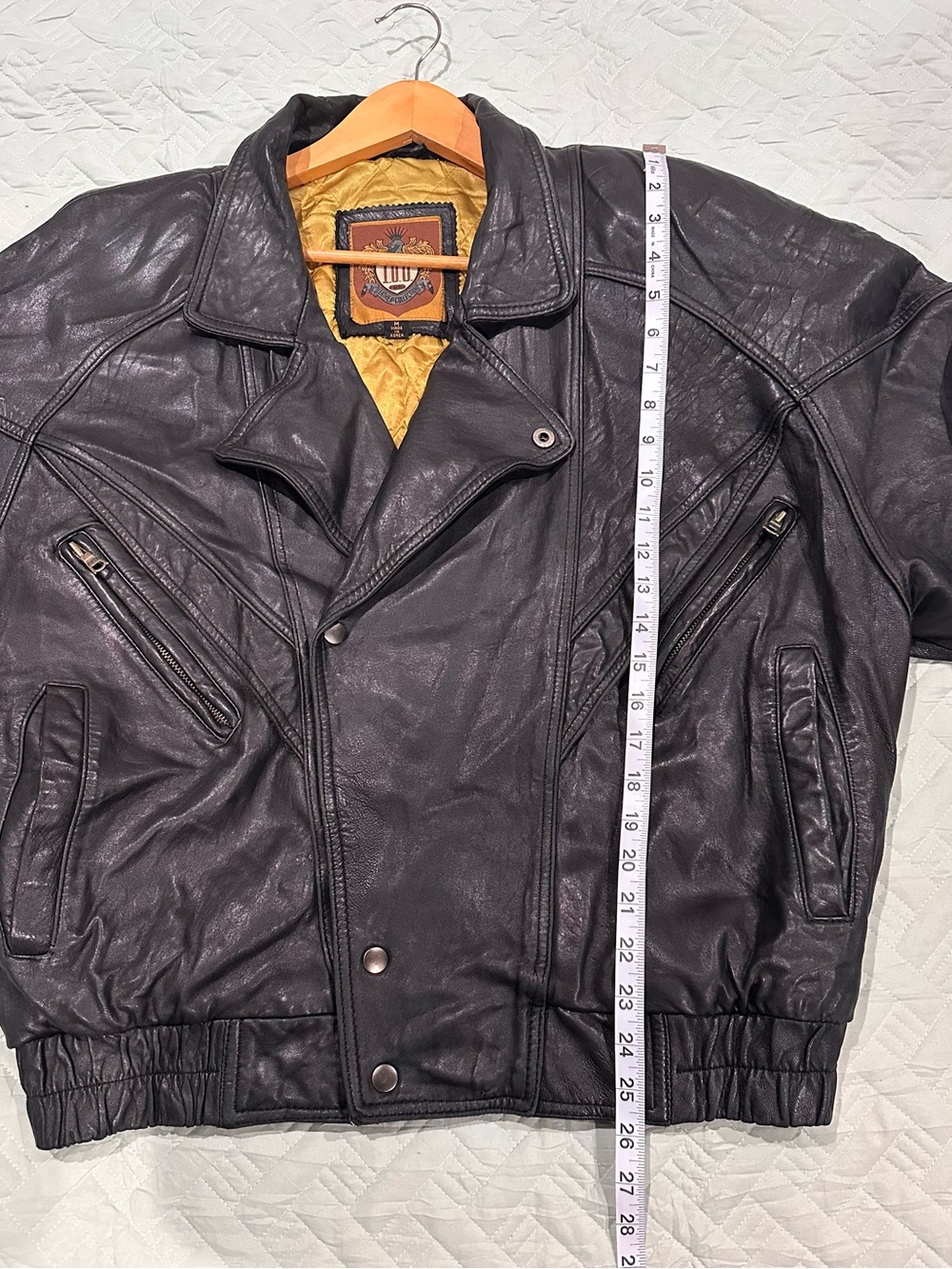 Vintage I.O.U Genuine Leather Moto Bomber Jacket Black Oversized Korea Men L XL - Picture 6 of 8